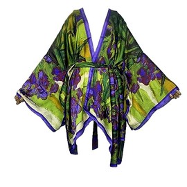 Misryssa Bikini Sweet Lady Pink Boho Print Self Belted Front Open Long Kimono Dress Beach Tunic Women Wrap Dresses, Color14