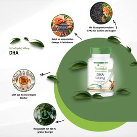 Fairvital DHA Capsules 500mg - High Dose - 90 Soft Gels - Docosahexaenoic Acid and Eicosapentaenoic Acid