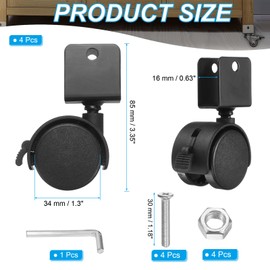 PATIKIL 1.3" Swivel Caster with 0.63" U Bracket, 4 Pack 360° Rotation Nylon Swivel No Noise Wheel with Brake Locking Caster for Furniture Legs Black
