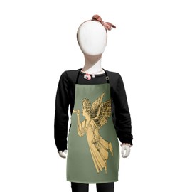 Ambesonne Christmas Apron, Flying Christmas Angel with Wings Playing Trumpet Mythological Artwork, Small Apron Bib with Adjustable Ties for Baking Painting, Small Size, Yellow Mint
