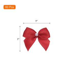 MECCANIXITY 60Pcs Mini Red Ribbon Bow with Pearl 1" Ribbon Flowers Appliques for Craft DIY Hair Bow Sewing Wedding Party Christmas Decoration