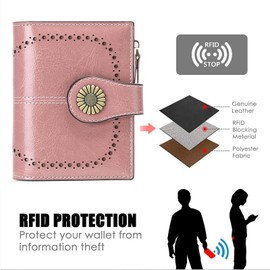 Small Wallet for Women RFID Blocking Genuine Leather Wallet Bifold Purse with Coin Pocket Zipper Credit Card Holder with ID Window