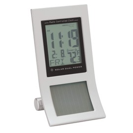 LED Clock Calendar Temperature Radio Controlled Dual Power Solar Battery Indoor Outdoor