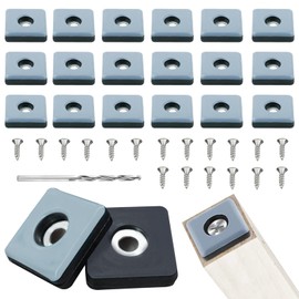 URHRHU 18 x Teflon gliders for screwing, 25 x 25 mm Teflon furniture gliders, rectangular, furniture gliders for heavy furniture, square, effective protection, carpet gliders, PTFE for furniture and