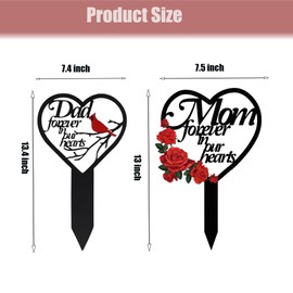 Memorial Grave Markers Grave Cemetery Decorations, Metal Heart Memorial Plaque Stake Sympathy Grave Markers Cemetery Outdoors Yard Garden for Loss Dad