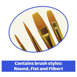 Synthetic Orange Sable Artists Paint Brush Selection Set of 10 - Flat, Round and Filbert in Assorted Sizes for Watercolour and Acrylic - by Essential Arts