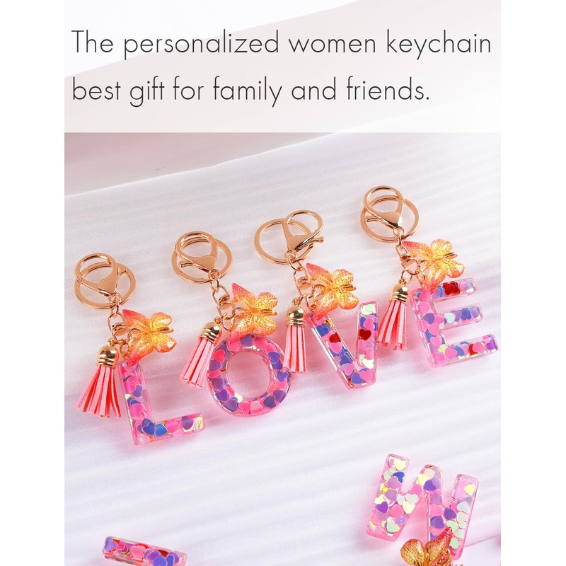 [Looking] Women Keychain Cute Fashion Alphabet Key Ring Pink Initial