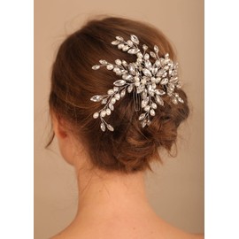 Deniferymakeup Rhinestone Crystal Bride Wedding Hair Comb Silver Pearl Bridal Hair Pieces Rhinestone Hair Accessories for Bride (Style 1)