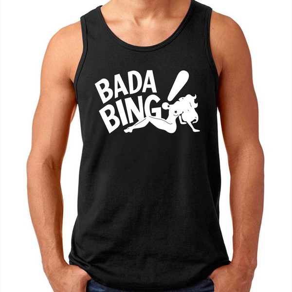 WINGZOO Workout Tank Top for Men-Bada Bing! Mens Novelty Funny Graphic Fitness Gym Racerback Sleeveless Shirts Black