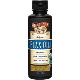 Barlean's Organic Lignan Flaxseed Oil Liquid Supplement from Cold Pressed Flax Seeds, 7,230 mg ALA Omega-3 Fatty Acids for Skin and Hair Care, Vegan & Gluten Free, 8 oz