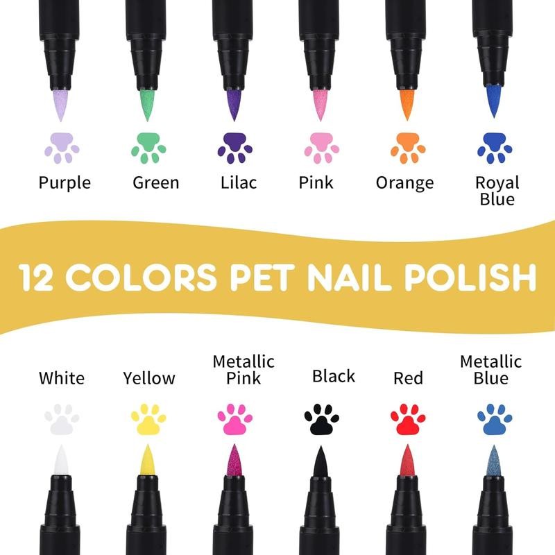 Quick-Dry Dog Nail Polish Pens - 12 Safe Colors for