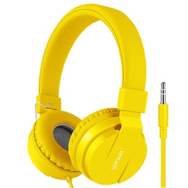 gorsun Kids Headphones, Lightweight Stereo Wired Toddler Headphones, Adjustable Headband Children's Headset for Smartphones Computer Pad Earphones(Yellow)