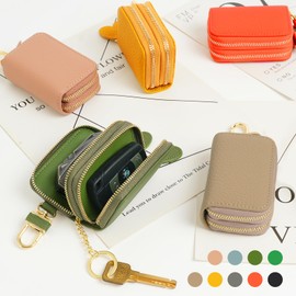 imeetu Key Case, Smart Key Case, Genuine Leather, Includes Carabiner, Key Ring, 2 Rooms, Compact, Men's, Women's, beige, (greige)