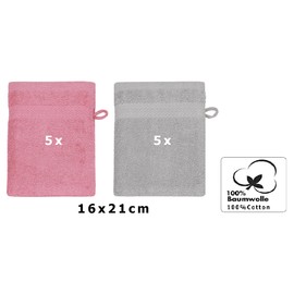 Betz 10 Stück Waschhandschuhe Premium 100% Baumwolle Waschlappen Set 16x21 cm Farbe Altrosa und Silbergrau