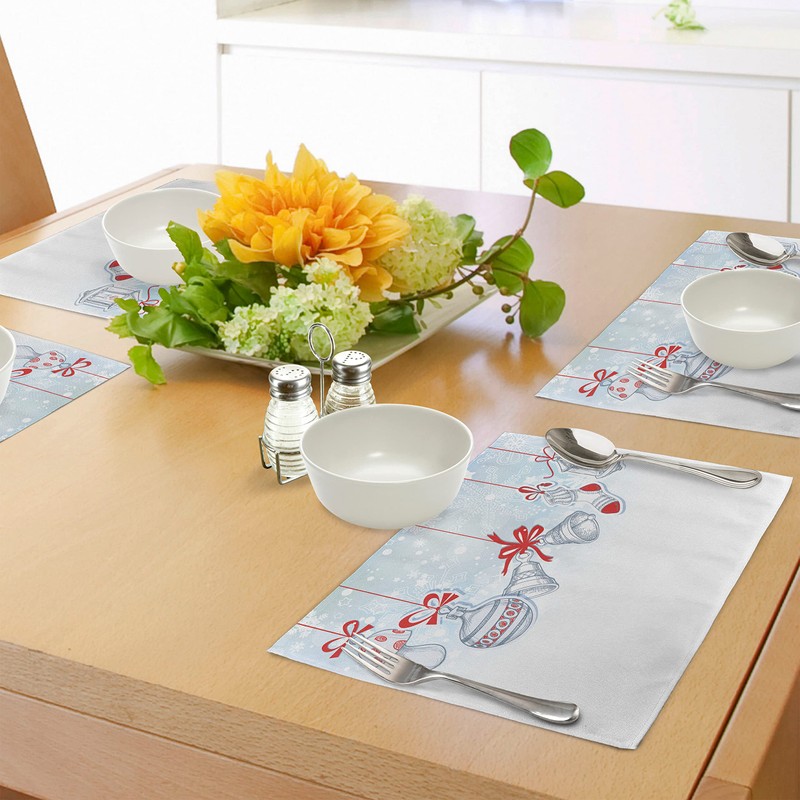 ABAKUHAUS Christmas Place Mats Retro Washable Fabric Dining Room Kitchen