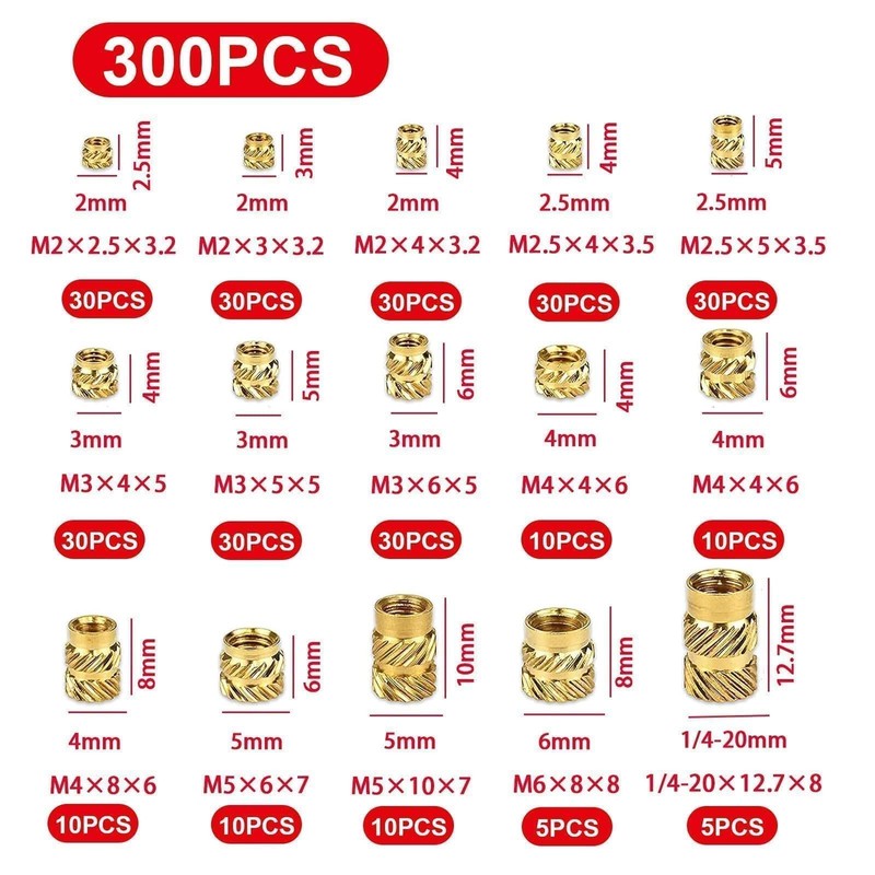 ANBOO Pack of 300 Threaded Inserts, Insert Nuts, M2 M2.5