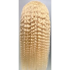 HeioWuio Blonde 4x4 Lace Closure Wigs Curly Wave #613 Wigs For Women Brazilian Remy Hair Wig Glueless Wigs Top Swiss Lace Closure Wig Tow Tone Wigs 24 Inch