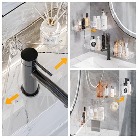 ZLAXACL Rotating Corner Shower Caddy, No-Drill Bathroom Shelves with Strong Suction Cups, Removable Bathroom Organizers and Storage with Hooks for Home Kitchen Dorm