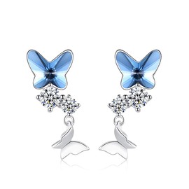 Butterfly Drop Earrings For Women Blue Element Crystal Clear Cubic Zirconia Sterling Silver Ginger Lyne Collection