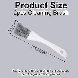 2pcs Bird Cage Cleaner with Long Handle, Bird Cage Brush Droppings Removal Tool for Small Animals Remover Parrot Bath Perches Cleaning Accessories