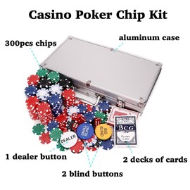 VQP 300 PCS Poker Chips, Casino Poker Chip Set, Poker Sets with Aluminum Case, Professional Poker Chips for Blackjack Texas Holdem Games Gambling (11.5g)