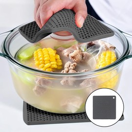 4 Pcs Silicone Trivet Mats, Heat Resistant Hot Pads, Non-Slip Trivets for Kitchen, Durable Hot Pads for Countertops & Cooking, Grey