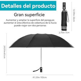 Paraguas Plegable Inverso Automático, Linterna de luz LED Paraguas de viaje, Con 10 Varillas, Paraguas Portátil de Viaje para Hombres y Mujeres para Llevarlo Diario en Bolsa