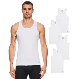 JOE BOXER Mens Tank Tops 4-Pack - Cotton Rib A-Shirts for Men Pack - White Undershirts for Men (Bright White, Large)