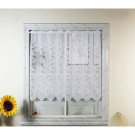 Yaland Jacquard Net Curtain with Tendrils Pattern Kitchen Curtain with Perforated Strip Country House Style Short Curtain 1 Piece White W x H 150 x 120 cm