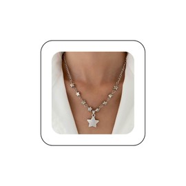 Allereya Vintage Metal Star Pendant Necklace Boho Star Necklace Punk Star Choker Necklace Silver Chunky Chian Necklace Jewelry for Women and Girls