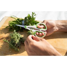 Zyliss Heavy Duty Home & Kitchen Herb Shears Scissors with Innovative Stem Stripper, Versatile Kitchen Shears for Trimming Weeds, Flower Buds & More - White/Green - 8.5 x 4.2 x 0.4 inches