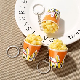 POYAMUSE Imitation Fried Chicken Keychain, Fried Chicken Nuggets, Chicken Leg Wing BBQ Skewers Imitation Food Charms Keyring-popcorn