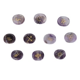 10pcs Rune Stones Set Multipurpose Polished Healing Witches Runes Set with Engraved Gypsy Symbol for Meditation Divination Amethyst
