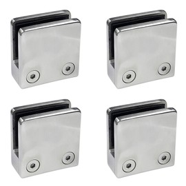 DBOO Glass Clamps 4 x Large 2.17" Stainless Steel 316 Square Glass Clamp 10-12mm Adjustable Glass Bracket Flat Back Balustrade Staircase Handrail