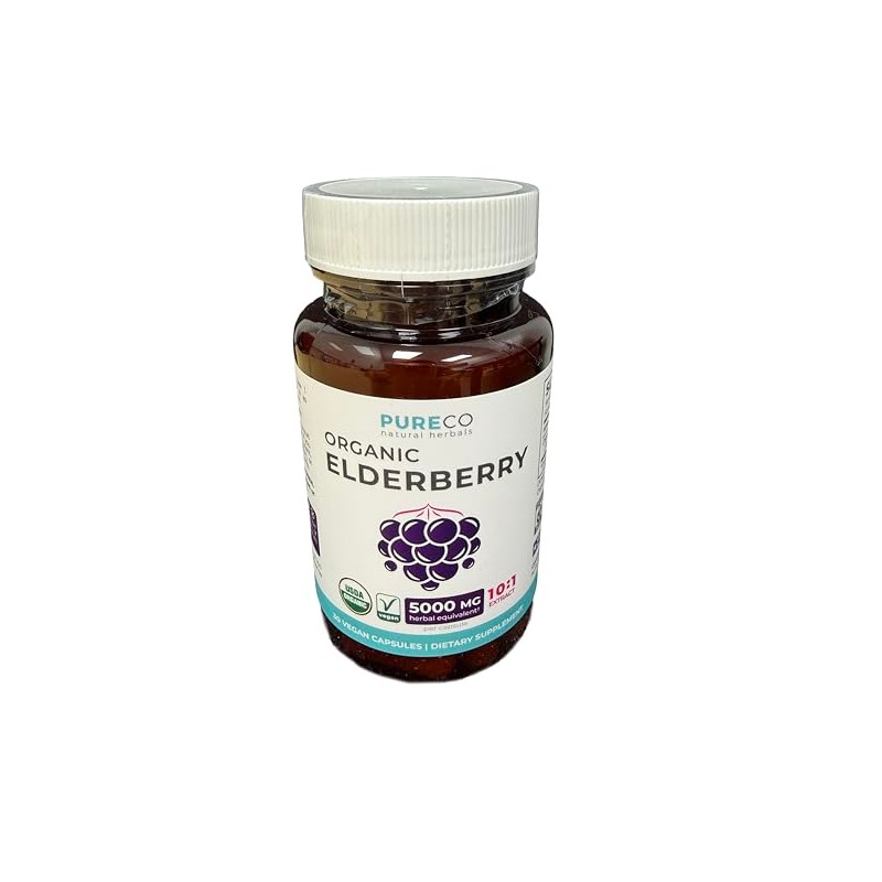 PURE CO Organic Elderberry 10:1 Extract 500mg Per 1 Capsule