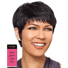 Lorthy Wig Color 34 Dark Brown with Gray - Foxy Silver Wigs Human Hair Short Pixie Wispy Layers African American Feathered Front Bangs Lightweight Average Cap Bundle with MaxWigs Hairloss Booklet