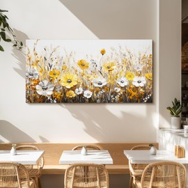SERIMINO Wildflower Field Wall Art, Floral Botanical Extra Large Wall Decor, Gold and Silver Flower Canvas Prints, Modern Industrial Pictures for Living Room Bedroom Dining Room Home Office 30"X60"