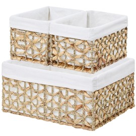 Vagusicc Wicker Basket, Set of 3 Hand-woven Water Hyacinth Storage Baskets for Organizing, Large Wicker Storage Basket Bins with Handles, Small Toilet Paper Storage Baskets for Shelves & Decor