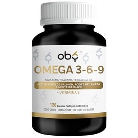 OBY Omega 3  Vitamina E, Omega 6 y Omega 9. 120 Softgels. Omega 3 6 9 capsulas Aceites Puros de Salmon, Linaza, Olivo, con DHA y EPA. Sin metales