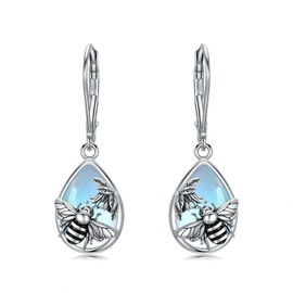 SIMONLY Bee Leverback Earrings 925 Sterling Silver Moonstone Bee Earrings for Women Bee Jewelry Christmas Birthday presents