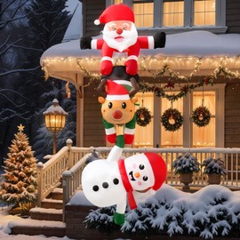 OurWarm 8FT Hanging Christmas Inflatables Decorations, Christmas Blow Ups Outdoor Climbing Santa Claus with Falling Reindeer & Snowman, Xmas Decor for Beam Roof Christmas Tree Indoor Home Xmas Party