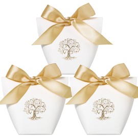 Pack of 25 Tree of Life Gift Boxes 6 x 6 x 10 cm White Gift Box Paper Box Gift Boxes Tree of Life Decoration for Guest Gift Christening Communion Wedding Gift Packaging etc.