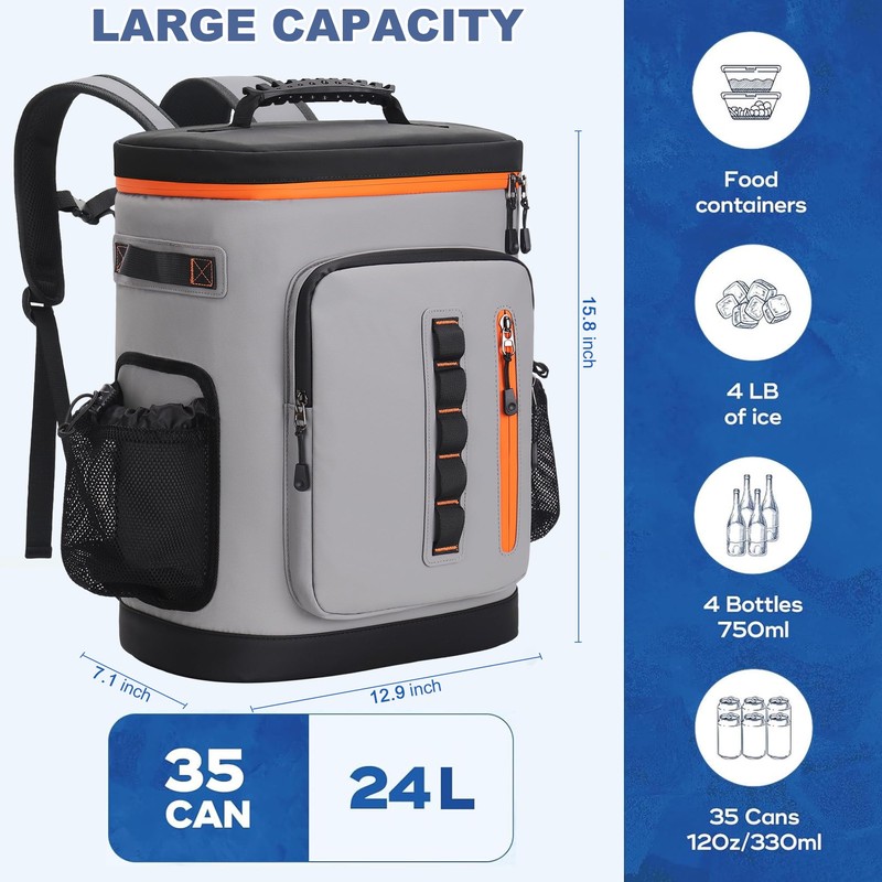 SUNUP 35 Cans Waterproof Cooler Backpack, Soft Insulated Leak Proof