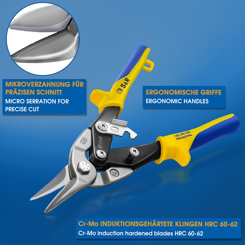 S&R Tin Snips Aviation 250mm, Made of Cr-Mo Steel, for