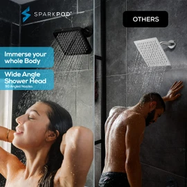 SparkPod Cabezal de ducha,lluvia de alta presión, aspecto moderno de lujo,instalación de 1 minuto,Los cabezales de ducha de repuesto ajustables perfectos (cuadrado de 6 pulgadas,negro medianoche mate)