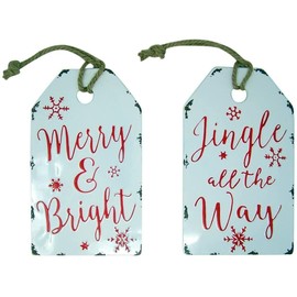 RAZ Imports Distressed Painted Metal Christmas Saying Hanging Gift Tag Sign, 12 Inch