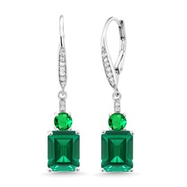 Gem Stone King 4.60 Cttw Green Nano Emerald Dangle Earrings For Women | 925 Sterling Silver | Gemstone May Birthstone | Emerald Cut 9X7MM