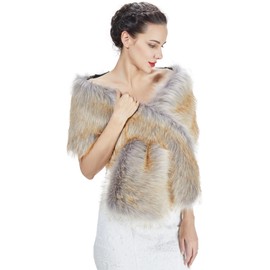 BEAUTELICATE Faux Fur Shawl Winter Wedding Wraps Women Bridal Stole Bridesmaids Shrug 1920s Flapper Cape Fancy Dress Gatsby Custum(One Size, Afterglow)
