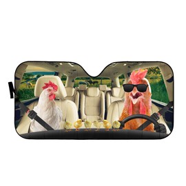 YOSA Rooster Driver Car Windshield Sun Shade,Cute Chick Car Shade Decor, Auto Front Window Chicken Visor Shade Anti-UV, Farm Sunshade for Windshield Keep Vehicle Cool