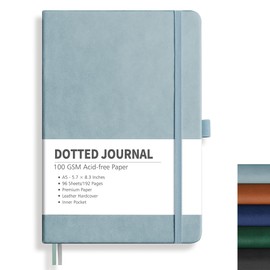 RETTACY Dotted Journal, A5 Dotted Notebook 192 Pages for Women Men Work Office School, 100 GSM Thick Paper, Leather Hardcover, Pen Holder, Bookmark, Inner Pocket and Banded, 14.8X21 cm - Gray Blue